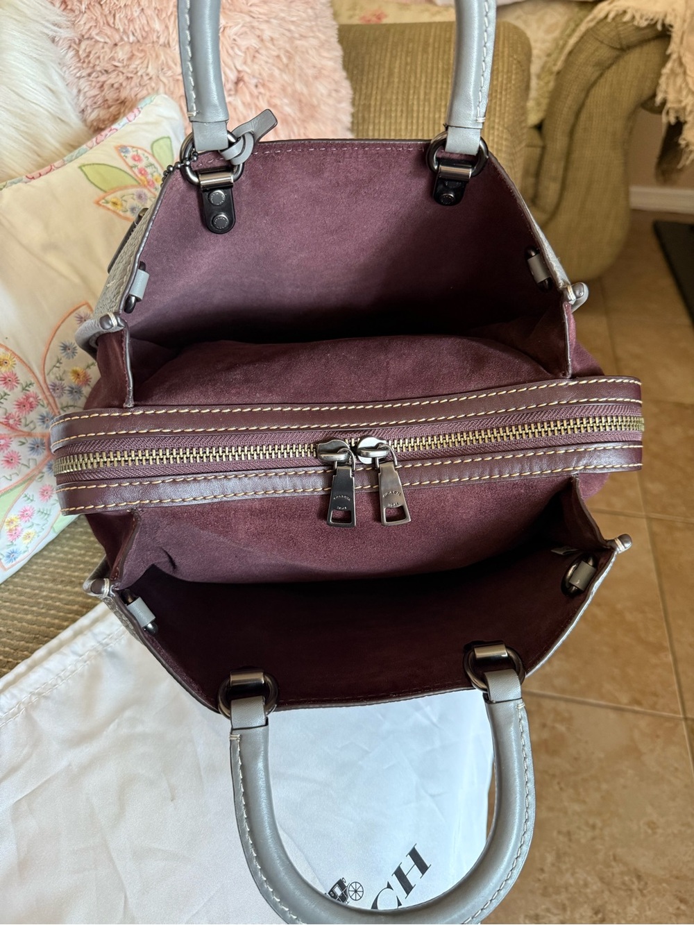 Coach 2nd Generation 1941 Rogue 31 Handbag Heather Grey/Oxblood Suede EXCELLENT - Picture 8 of 16